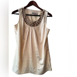 Chico's Cream Beaded Scoop Neck Sleeveless Camisole